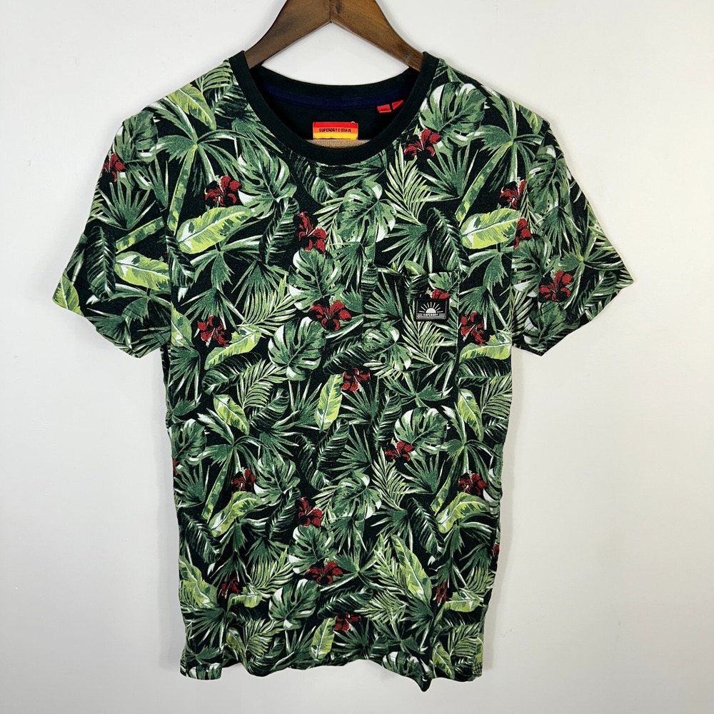 Superdry Shirt S Green Tropical Leaf Print  Skate Y2K‎ Surf Resort Streetwear